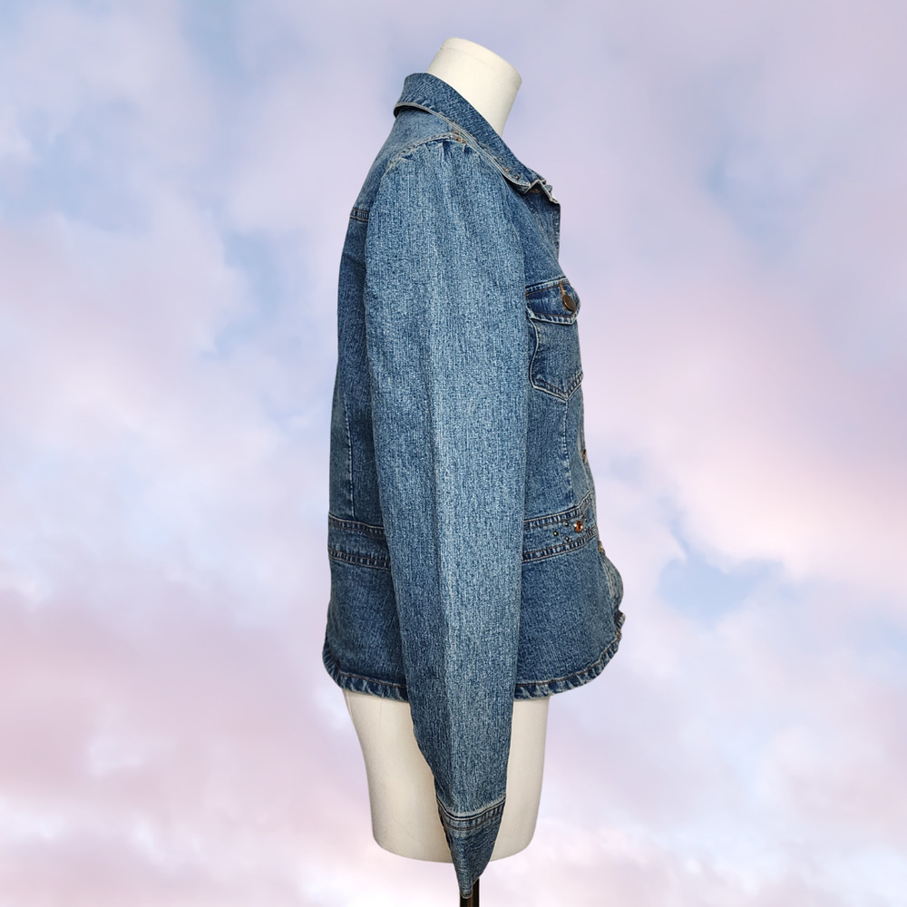 Vtg 90s Y2k Rhinestone Gem Studded Bratz Trendy Collared Denim Jacket Sz 10 - Picture 2 of 8